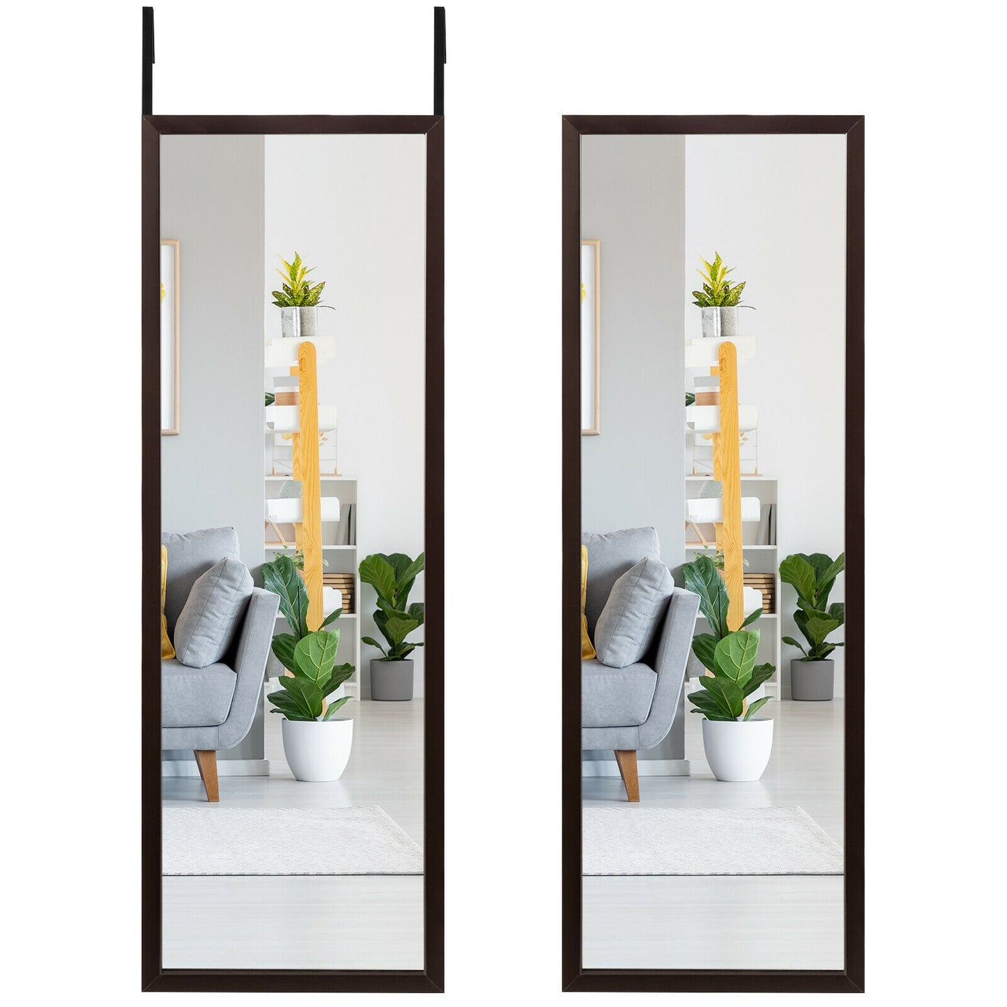 Full Length Metal Door Mirror, Adjustable Hook, Brown Wall Mirrors Brown at Gallery Canada