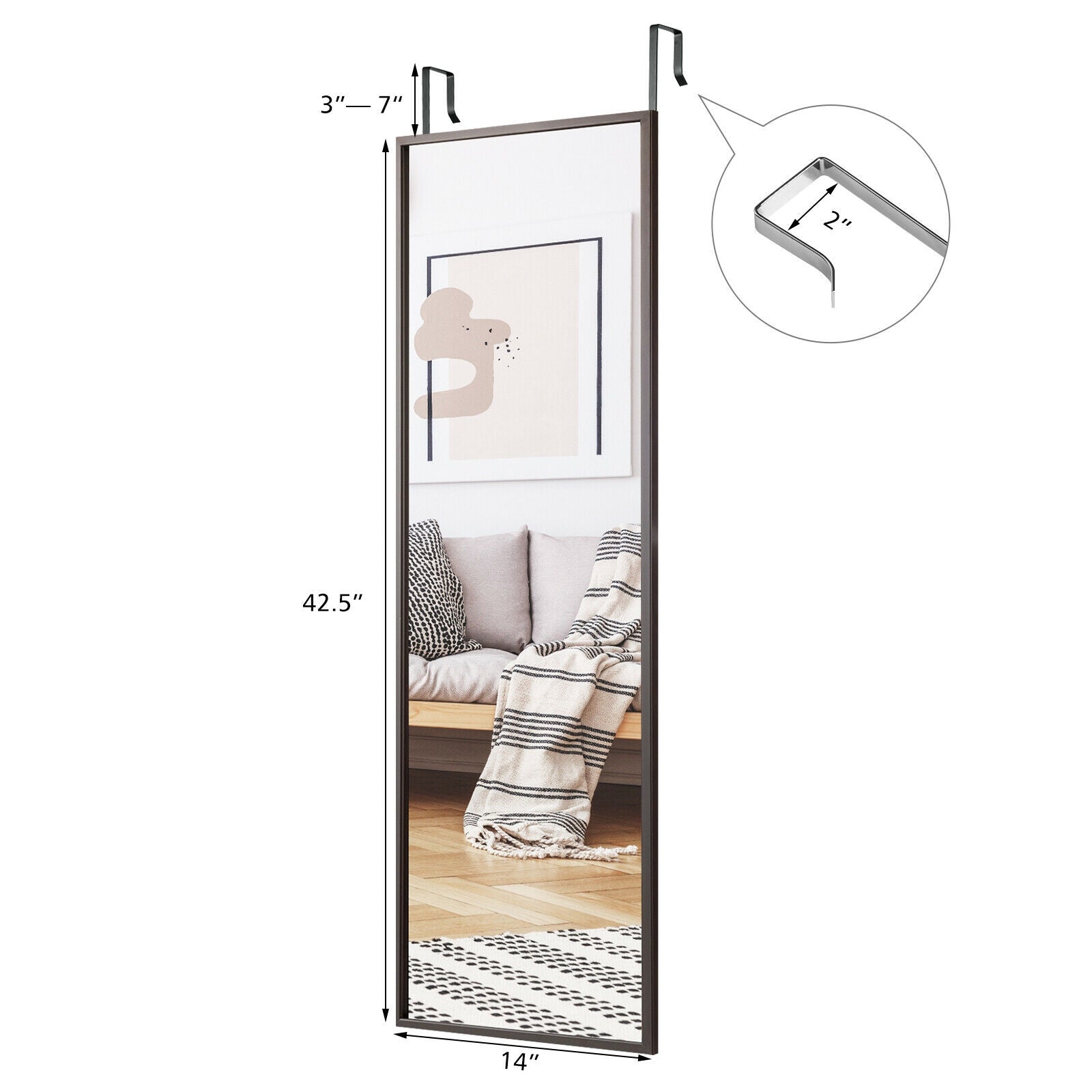 Full Length Metal Door Mirror, Adjustable Hook, Brown Wall Mirrors at Gallery Canada