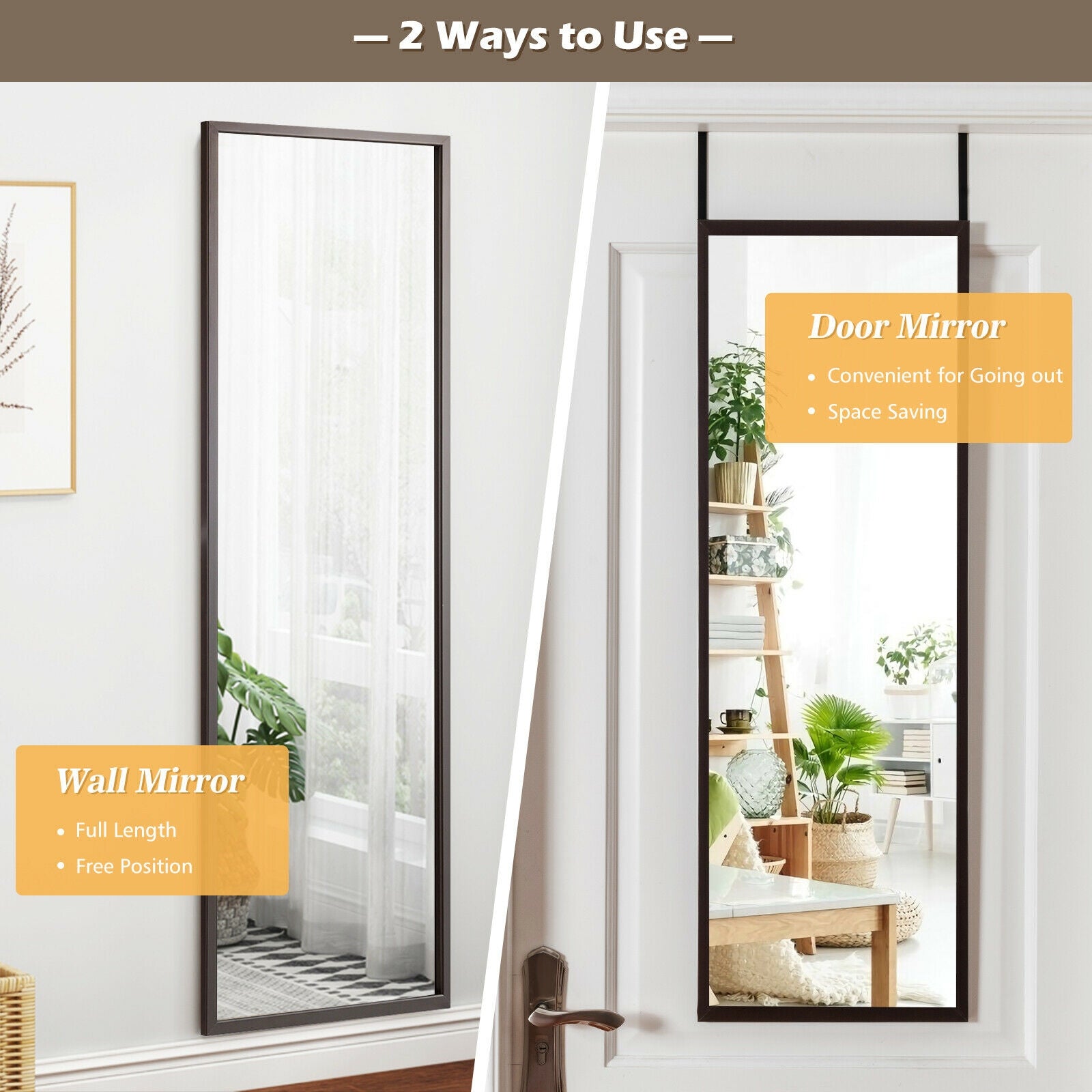 Full Length Metal Door Mirror, Adjustable Hook, Brown Wall Mirrors at Gallery Canada