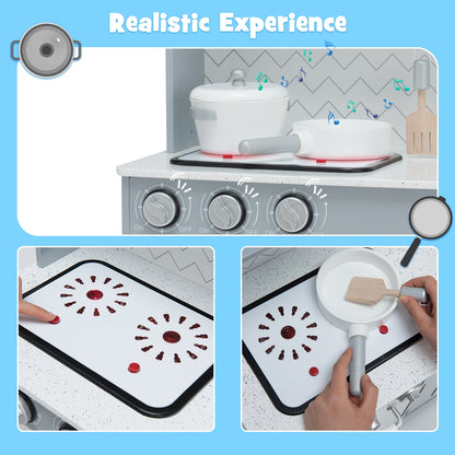 Wooden Toy Kitchen Set With Light And Sound, White, Gray Play Kitchen Sets at Gallery Canada