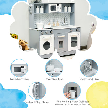 Wooden Toy Kitchen Set With Light And Sound, White, Gray Play Kitchen Sets at Gallery Canada