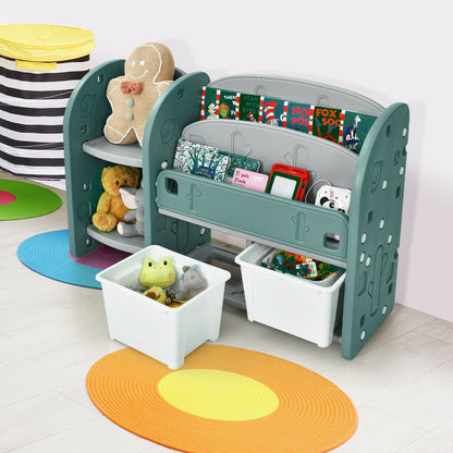 Kids Toy Storage Organizer, 2-Tier Bookshelf, Plastic Bins, Green Kids Storage at Gallery Canada