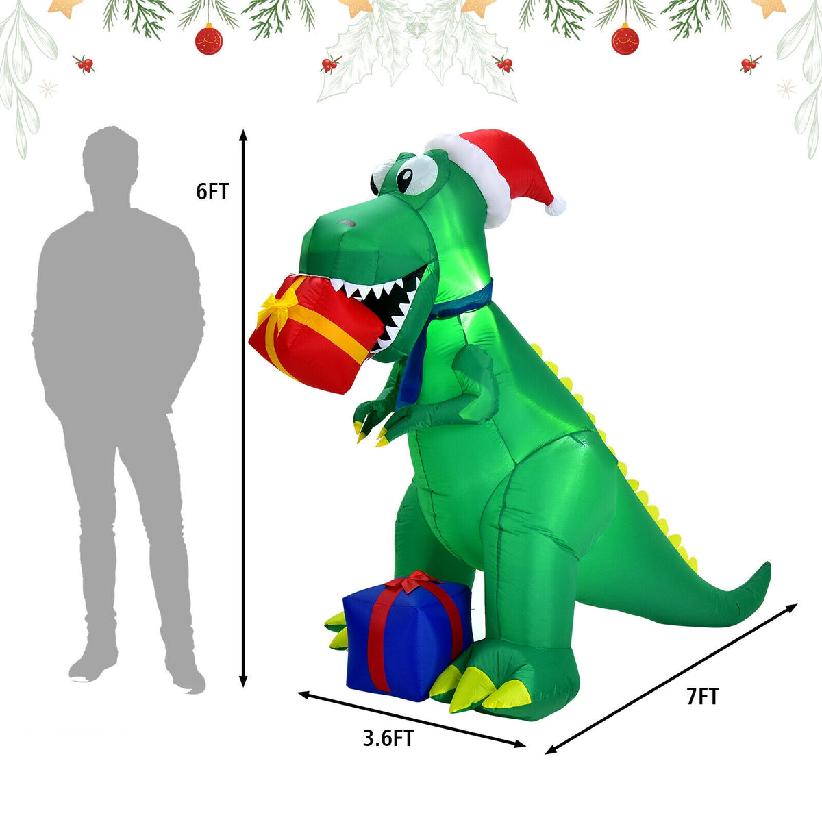 6 Feet Christmas Inflatable Dinosaur, Indoor Outdoor, Green Christmas Inflatables at Gallery Canada