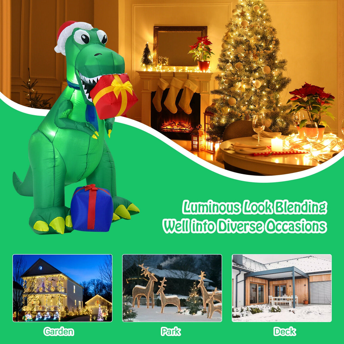 6 Feet Christmas Inflatable Dinosaur, Indoor Outdoor, Green Christmas Inflatables at Gallery Canada