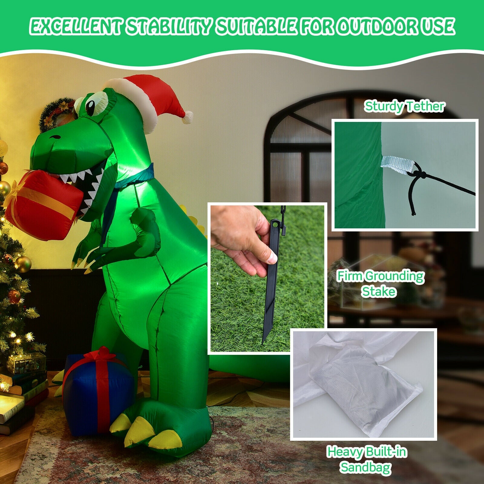 6 Feet Christmas Inflatable Dinosaur, Indoor Outdoor, Green Christmas Inflatables at Gallery Canada