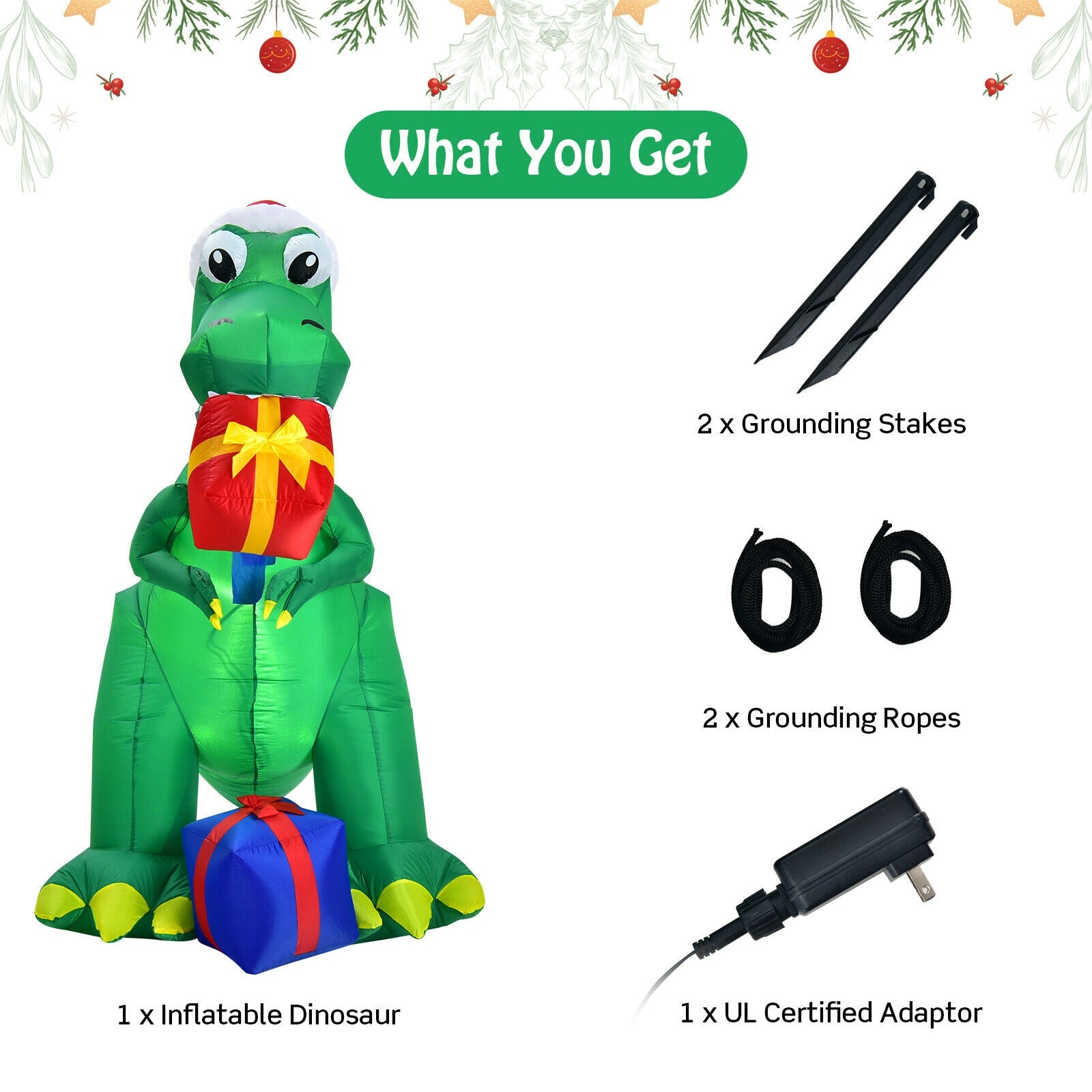 6 Feet Christmas Inflatable Dinosaur, Indoor Outdoor, Green Christmas Inflatables at Gallery Canada