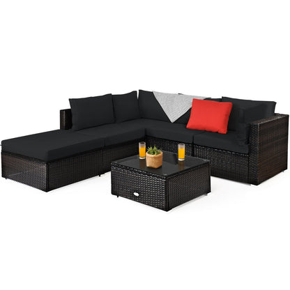 6 Piece Rattan Patio Furniture Set, Sofa Ottoman, Dark Black Outdoor Sectionals at Gallery Canada