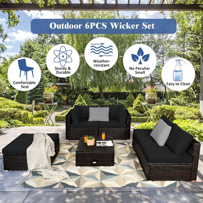6 Piece Rattan Patio Furniture Set, Sofa Ottoman, Dark Black Outdoor Sectionals at Gallery Canada