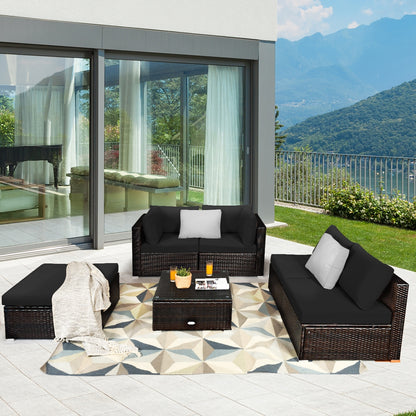 6 Piece Rattan Patio Furniture Set, Sofa Ottoman, Dark Black Outdoor Sectionals at Gallery Canada