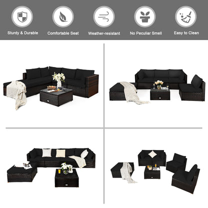 6 Piece Rattan Patio Furniture Set, Sofa Ottoman, Dark Black Outdoor Sectionals at Gallery Canada