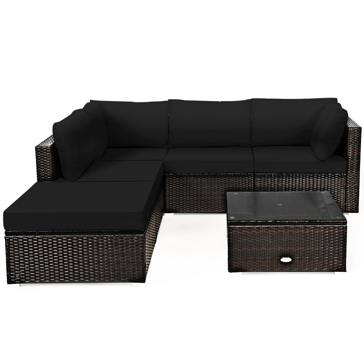 6 Piece Rattan Patio Furniture Set, Sofa Ottoman, Dark Black Outdoor Sectionals at Gallery Canada