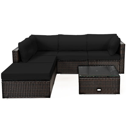6 Piece Rattan Patio Furniture Set, Sofa Ottoman, Dark Black Outdoor Sectionals at Gallery Canada