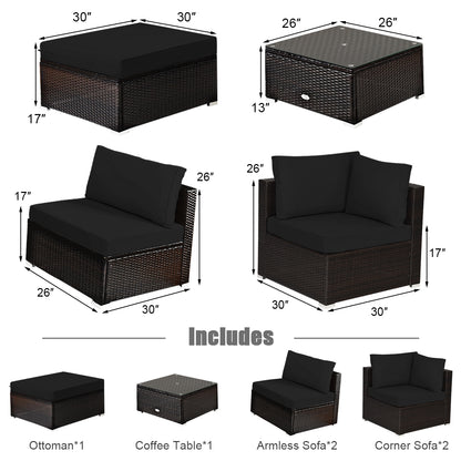 6 Piece Rattan Patio Furniture Set, Sofa Ottoman, Dark Black Outdoor Sectionals at Gallery Canada