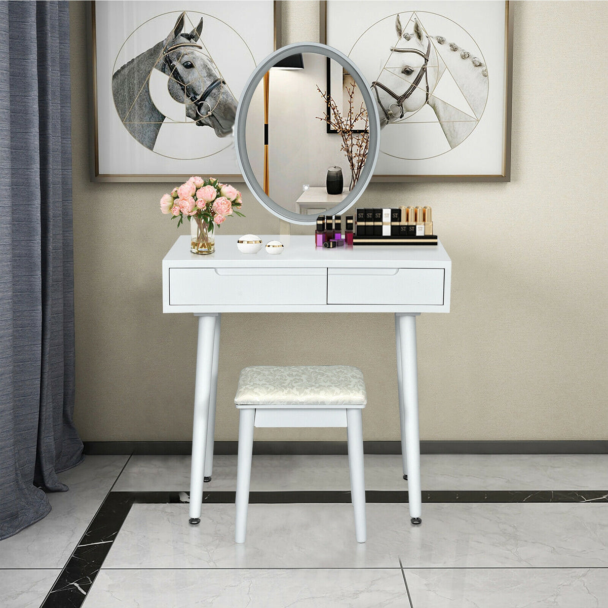 Touch Screen Vanity Makeup Table Stool Set, White Makeup Vanities at Gallery Canada