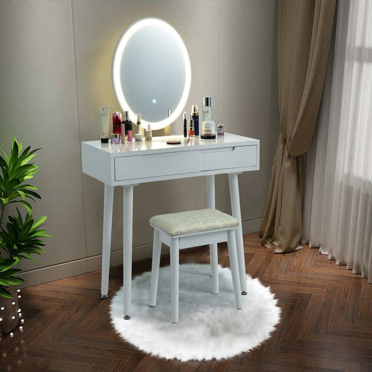 Touch Screen Vanity Makeup Table Stool Set, White Makeup Vanities at Gallery Canada