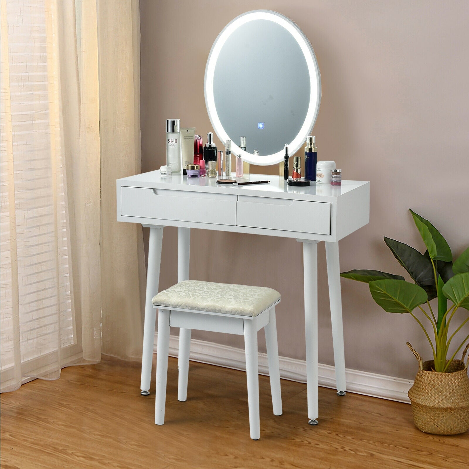 Touch Screen Vanity Makeup Table Stool Set, White Makeup Vanities at Gallery Canada