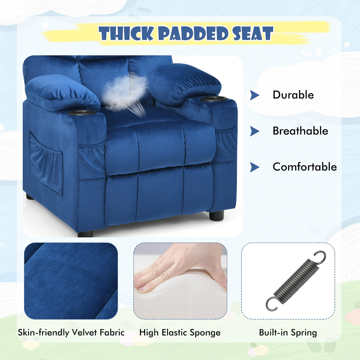 Kids Recliner Chair, Cup Holder, Footrest, Light Blue Kids Chairs & Seating at Gallery Canada