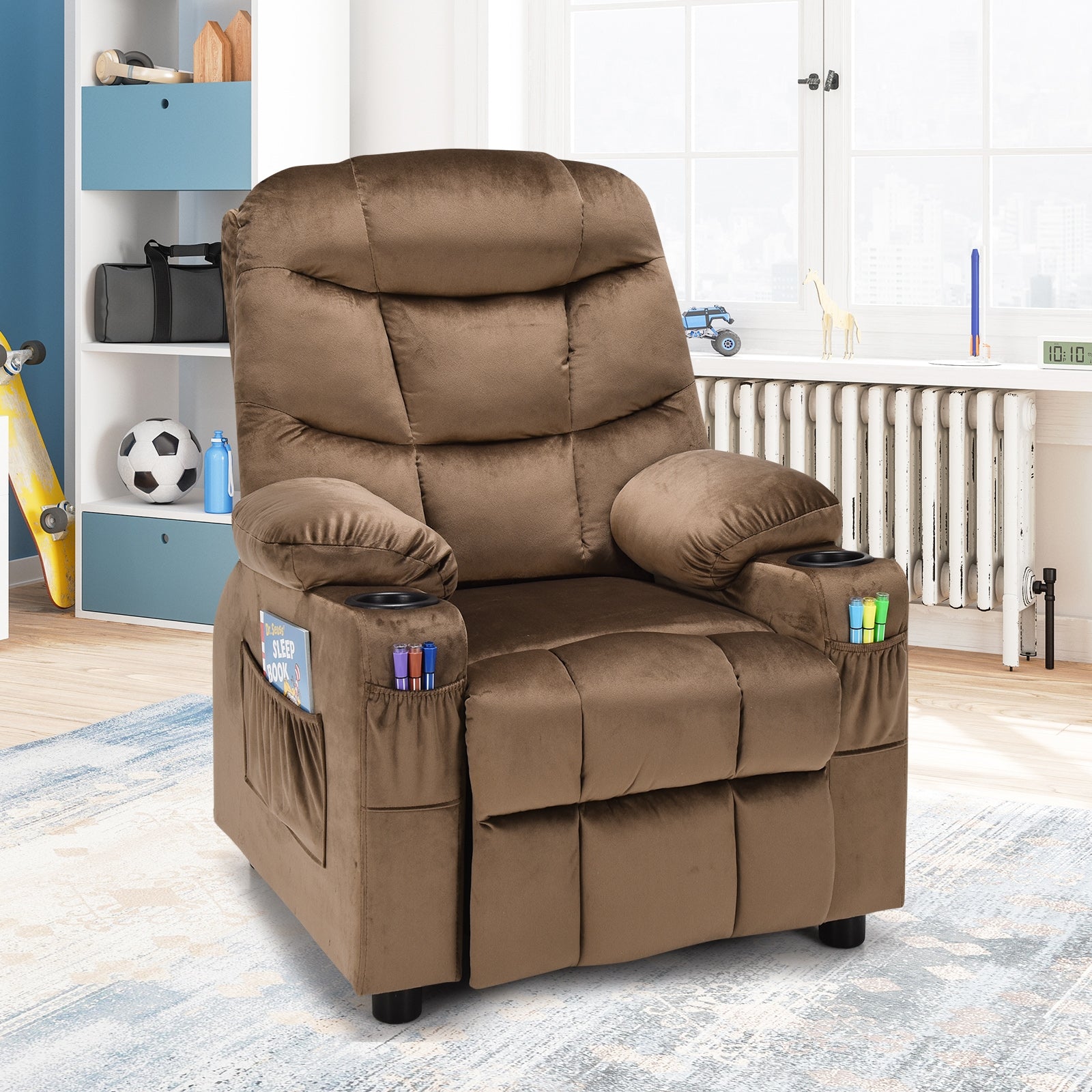 Kids Recliner Chair, Cup Holder, Footrest, Brown Kids Chairs & Seating at Gallery Canada
