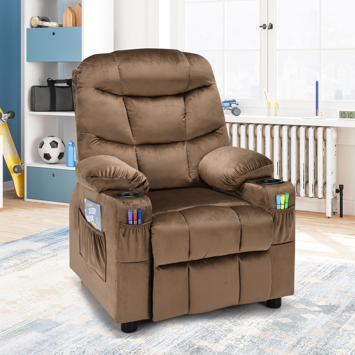 Kids Recliner Chair, Cup Holder, Footrest, Brown Kids Chairs & Seating at Gallery Canada