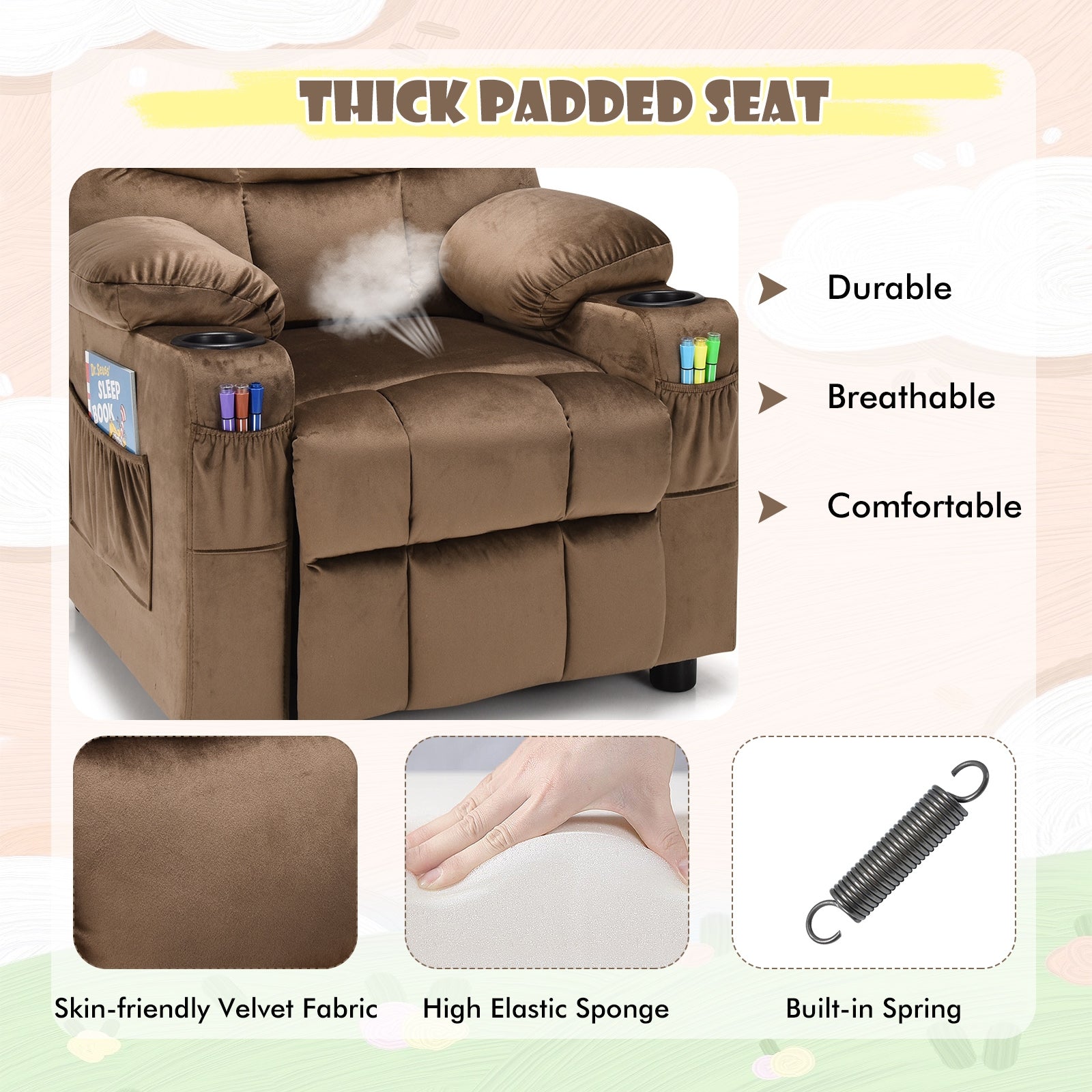 Kids Recliner Chair, Cup Holder, Footrest, Brown Kids Chairs & Seating at Gallery Canada