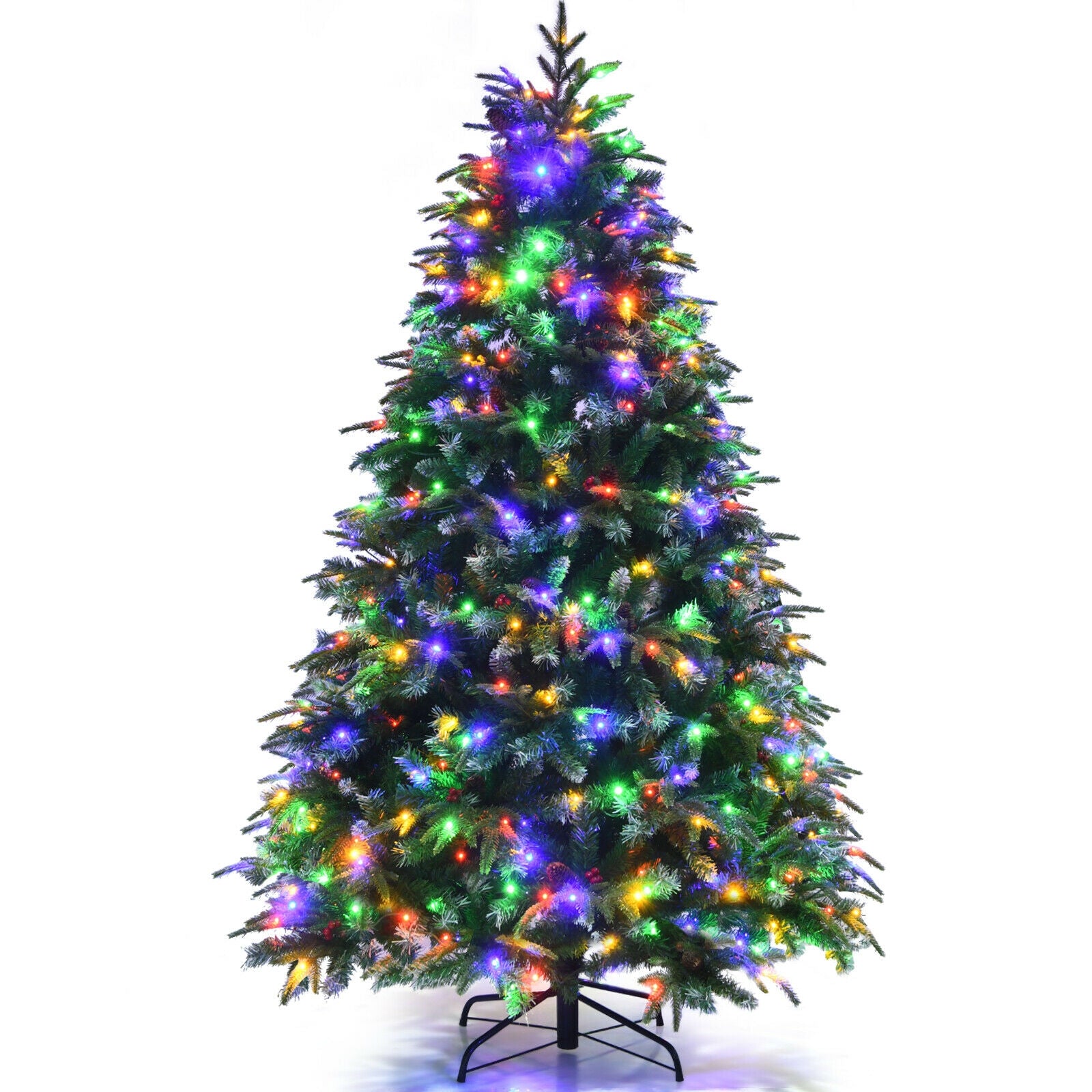 Pre-Lit Snowy Christmas Hinged Tree with Flash Modes and Multi-Color Lights-6 ft, Green Christmas Tree at Gallery Canada
