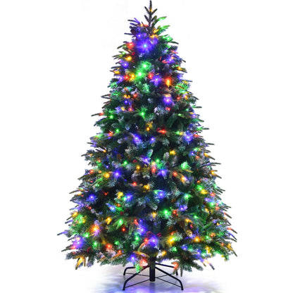 Pre-Lit Snowy Christmas Hinged Tree with Flash Modes and Multi-Color Lights-6 ft, Green Christmas Tree at Gallery Canada