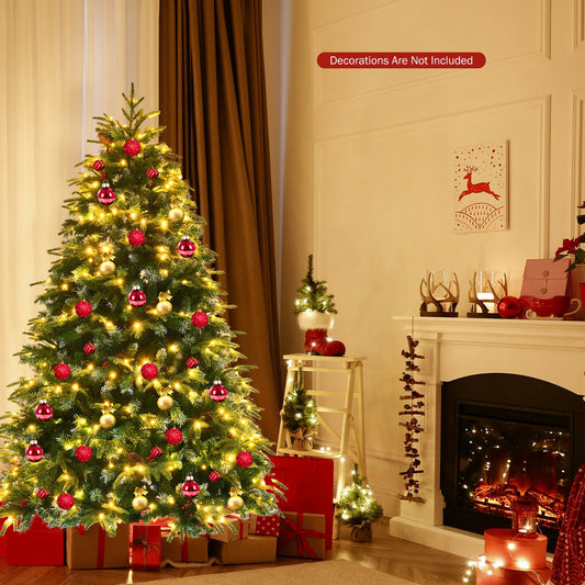 Pre-Lit Snowy Christmas Hinged Tree with Flash Modes and Multi-Color Lights-6 ft, Green Christmas Tree 6 ft at Gallery Canada