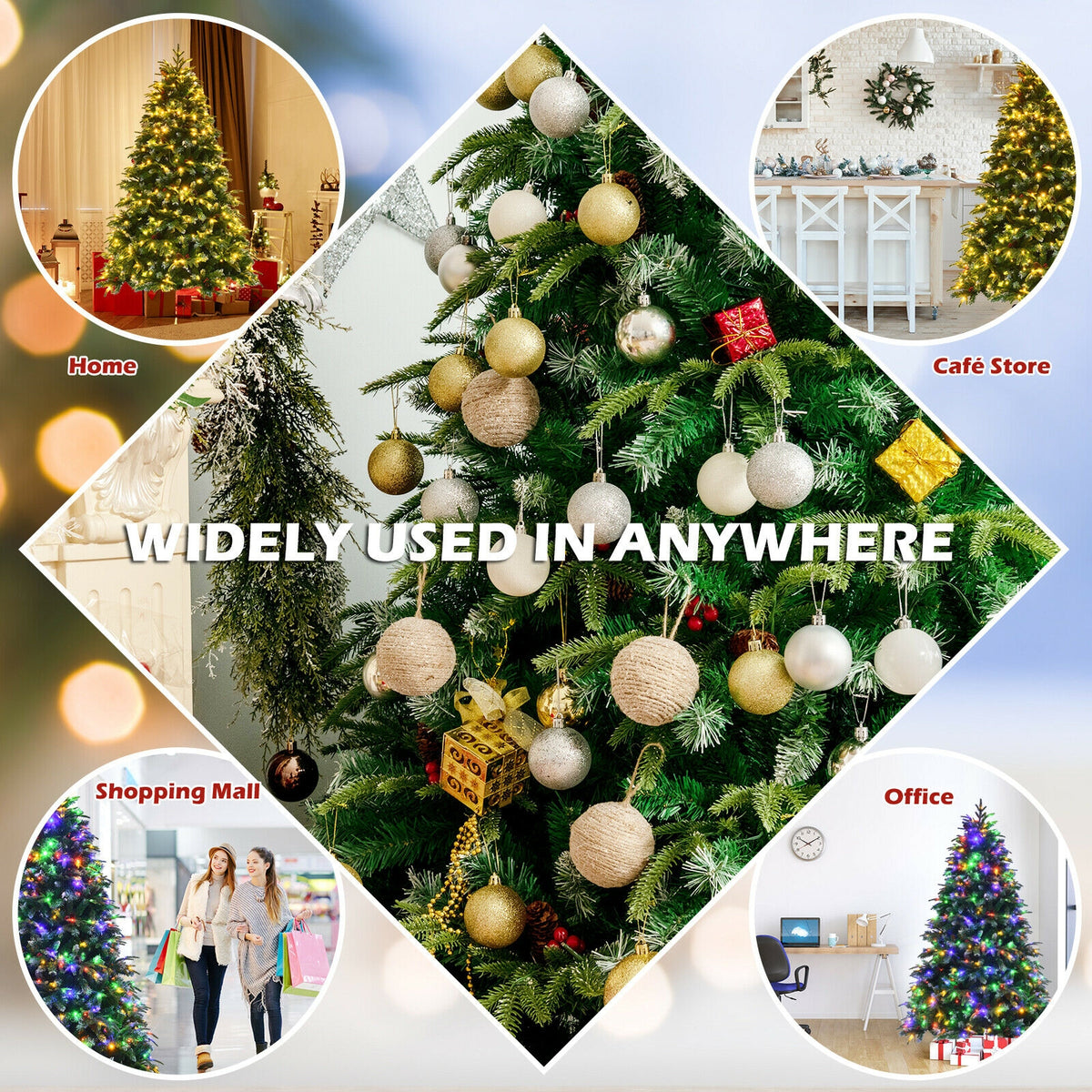 Pre-Lit Snowy Christmas Hinged Tree, Multi-Color Lights, 7', Green Christmas Tree at Gallery Canada