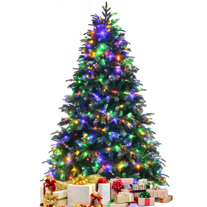 Pre-Lit Snowy Christmas Hinged Tree, Multi-Color Lights, 7', Green Christmas Tree at Gallery Canada