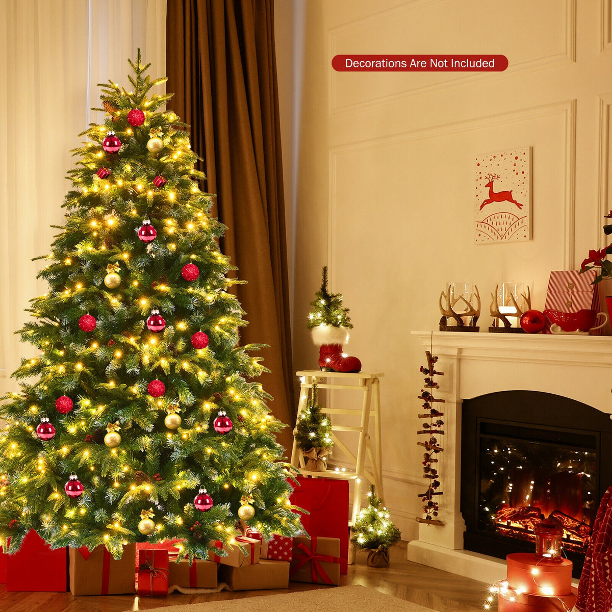 Pre-Lit Snowy Christmas Hinged Tree, Multi-Color Lights, 7', Green Christmas Tree at Gallery Canada