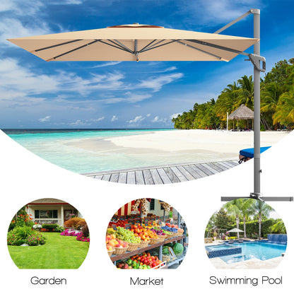 10x10 Feet Patio Cantilever Umbrella, Aluminum 360-Degree Rotation Tilt, Beige Outdoor Umbrellas at Gallery Canada