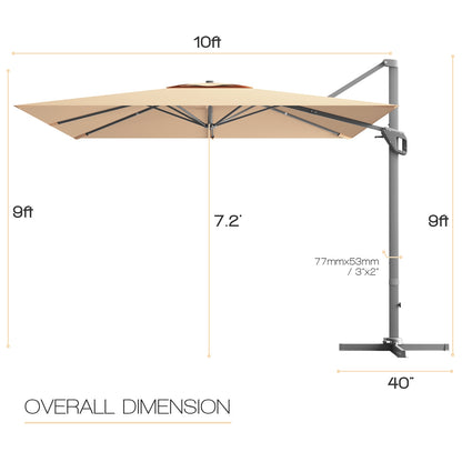 10x10 Feet Patio Cantilever Umbrella, Aluminum 360-Degree Rotation Tilt, Beige Outdoor Umbrellas at Gallery Canada