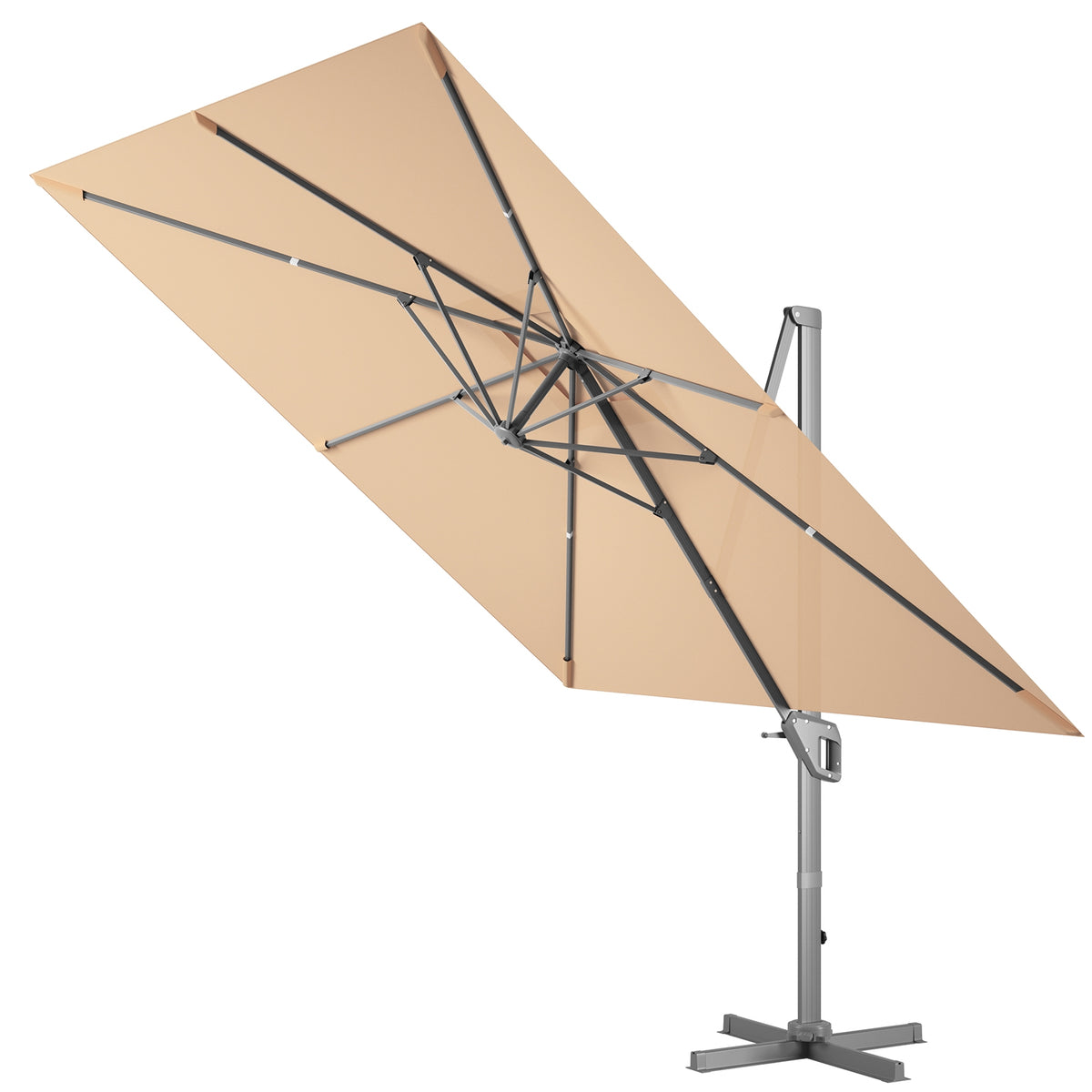 10x10 Feet Patio Cantilever Umbrella, Aluminum 360-Degree Rotation Tilt, Beige Outdoor Umbrellas at Gallery Canada