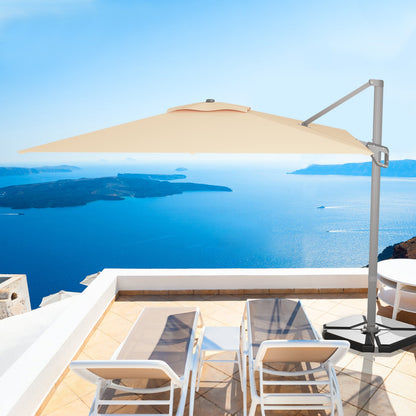 10x10 Feet Patio Cantilever Umbrella, Aluminum 360-Degree Rotation Tilt, Beige Outdoor Umbrellas at Gallery Canada