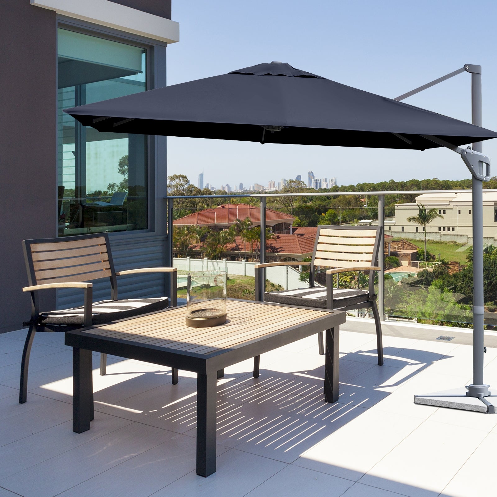 10 x 10 Feet Patio Offset Cantilever Umbrella, Aluminum 360-Degree Rotation Tilt, Navy Outdoor Umbrellas at Gallery Canada