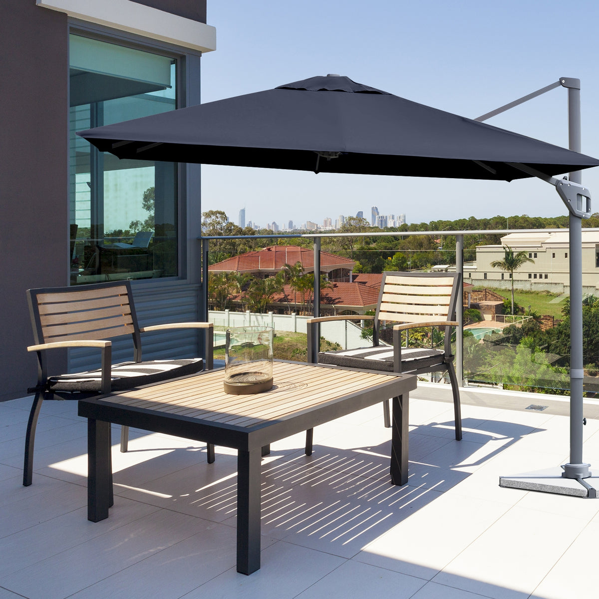 10 x 10 Feet Patio Offset Cantilever Umbrella, Aluminum 360-Degree Rotation Tilt, Navy Outdoor Umbrellas at Gallery Canada