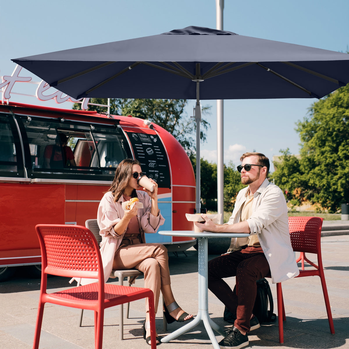 10 x 10 Feet Patio Offset Cantilever Umbrella, Aluminum 360-Degree Rotation Tilt, Navy Outdoor Umbrellas at Gallery Canada