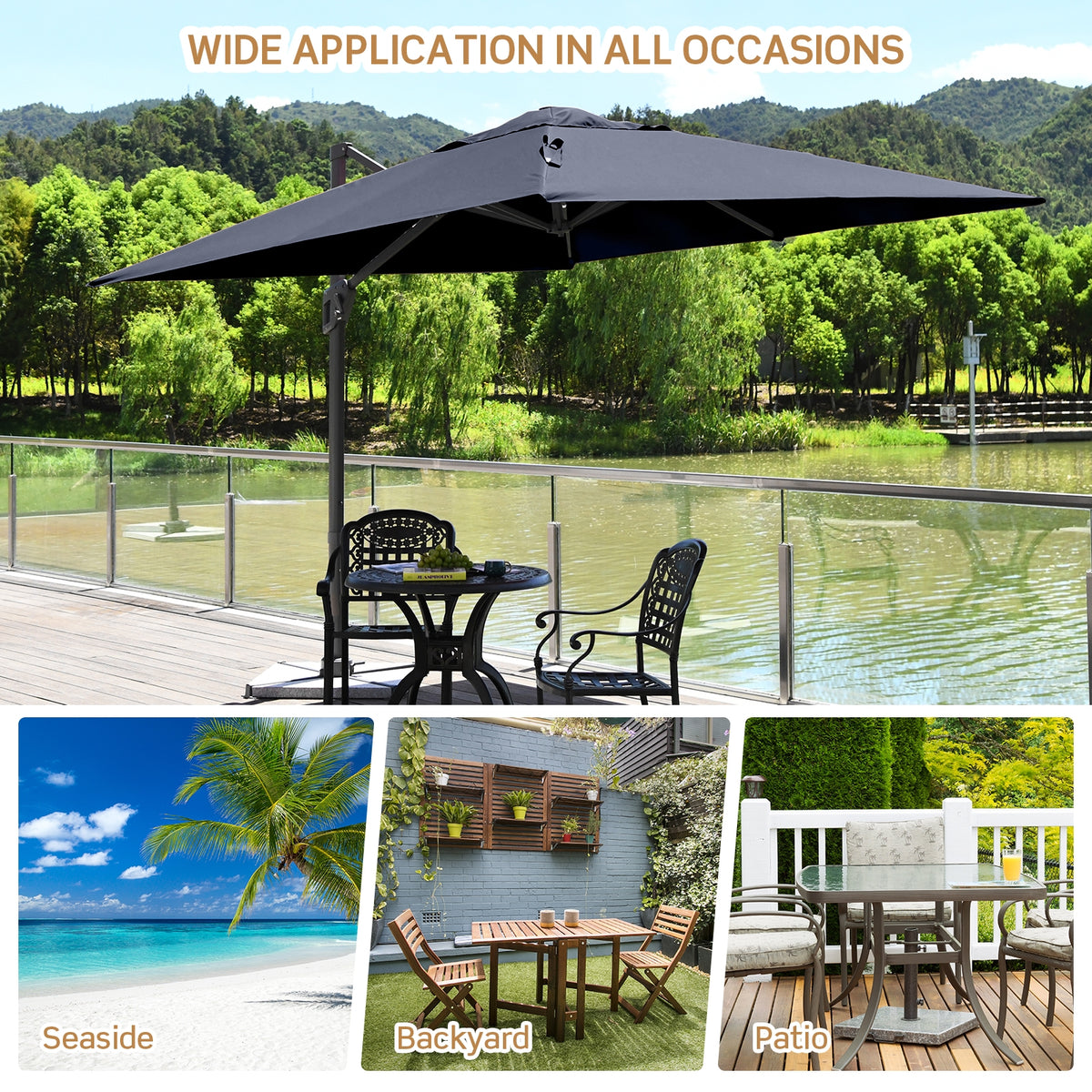 10 x 10 Feet Patio Offset Cantilever Umbrella, Aluminum 360-Degree Rotation Tilt, Navy Outdoor Umbrellas at Gallery Canada