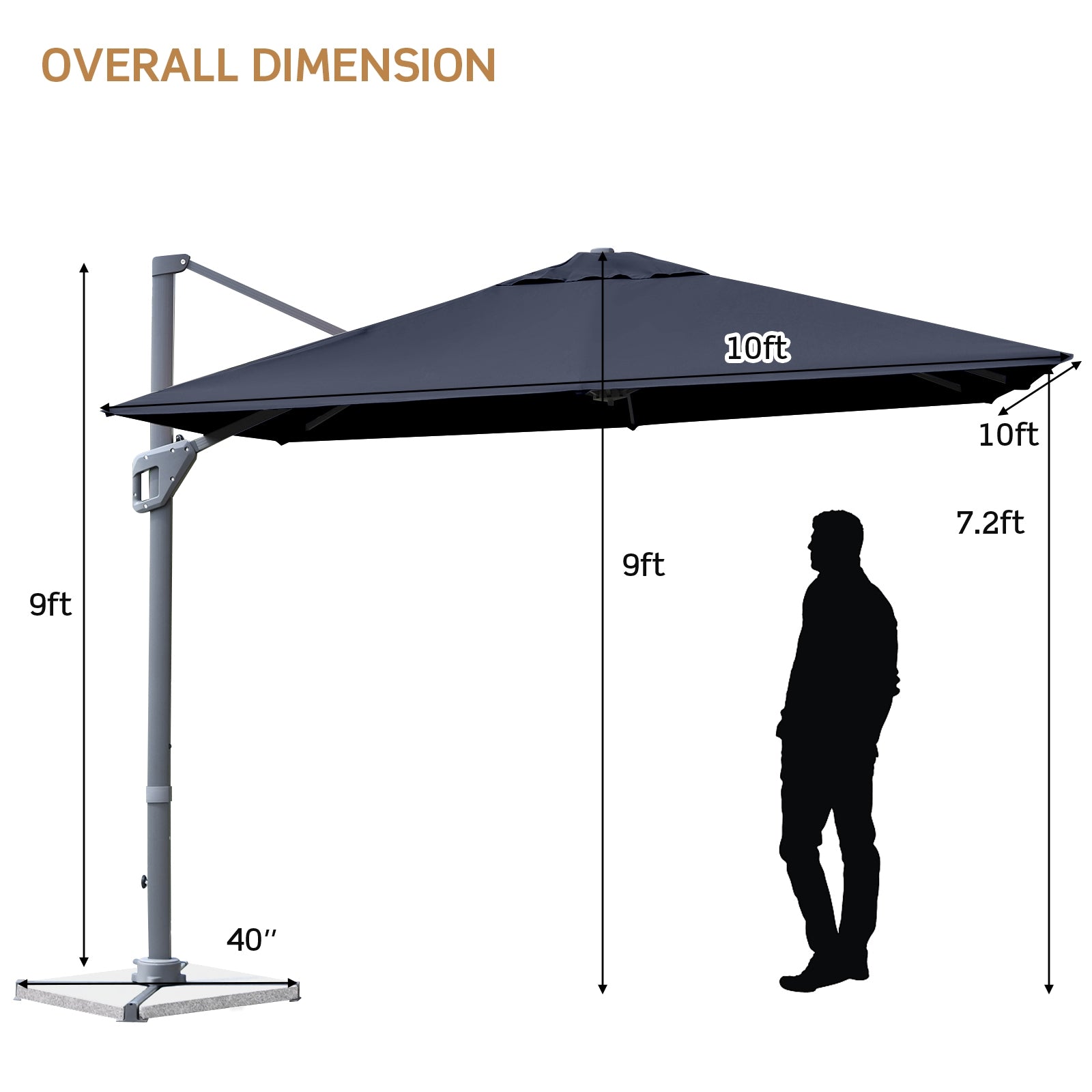 10 x 10 Feet Patio Offset Cantilever Umbrella, Aluminum 360-Degree Rotation Tilt, Navy Outdoor Umbrellas at Gallery Canada