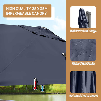 10 x 10 Feet Patio Offset Cantilever Umbrella, Aluminum 360-Degree Rotation Tilt, Navy Outdoor Umbrellas at Gallery Canada