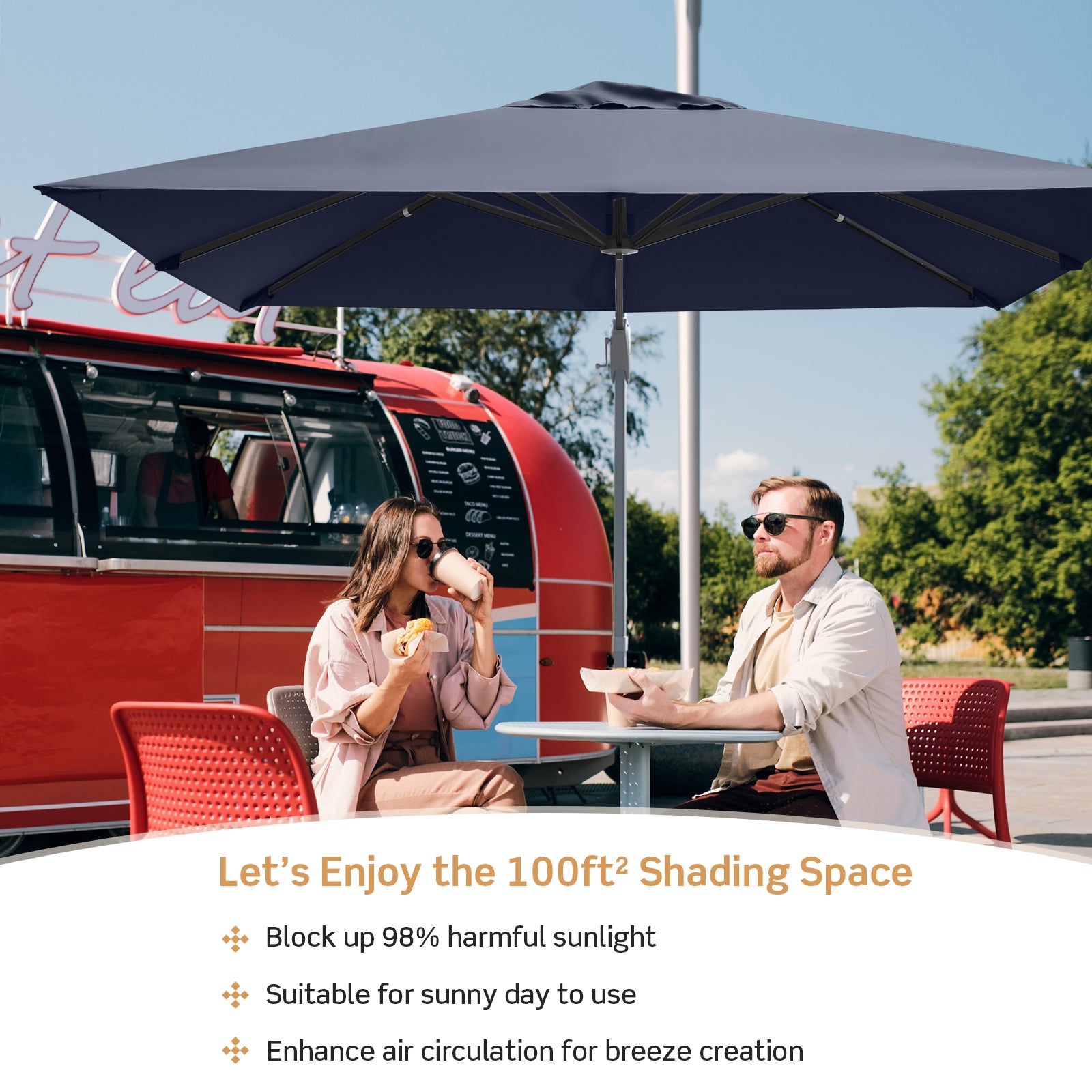 10 x 10 Feet Patio Offset Cantilever Umbrella, Aluminum 360-Degree Rotation Tilt, Navy Outdoor Umbrellas at Gallery Canada
