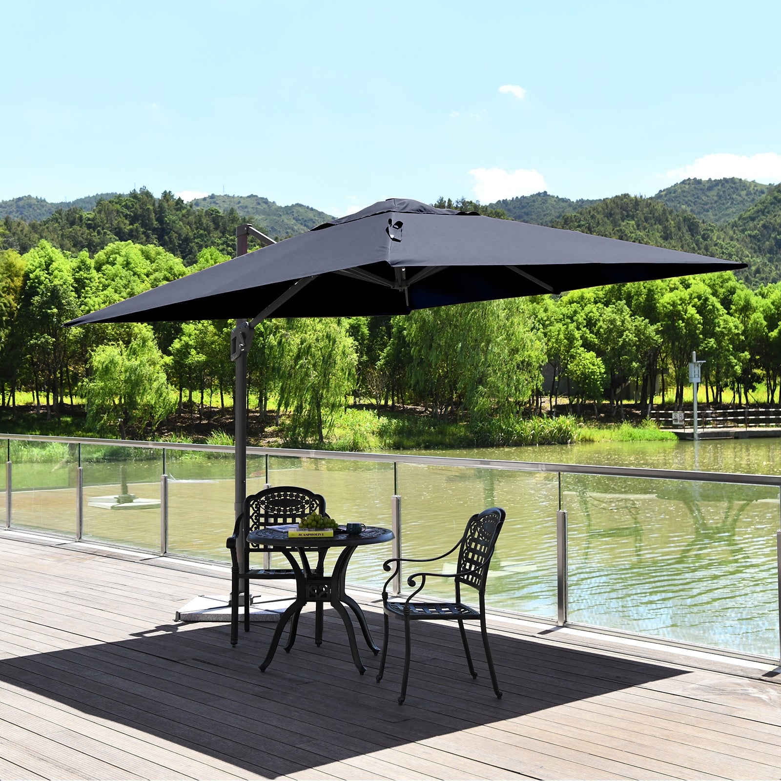 10 x 10 Feet Patio Offset Cantilever Umbrella, Aluminum 360-Degree Rotation Tilt, Navy Outdoor Umbrellas at Gallery Canada