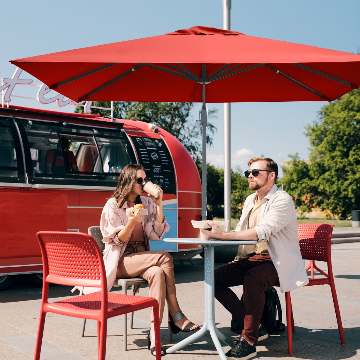 10 x 10 Feet Patio Offset Cantilever Umbrella, Aluminum 360-Degree Rotation Tilt, Orange Outdoor Umbrellas at Gallery Canada