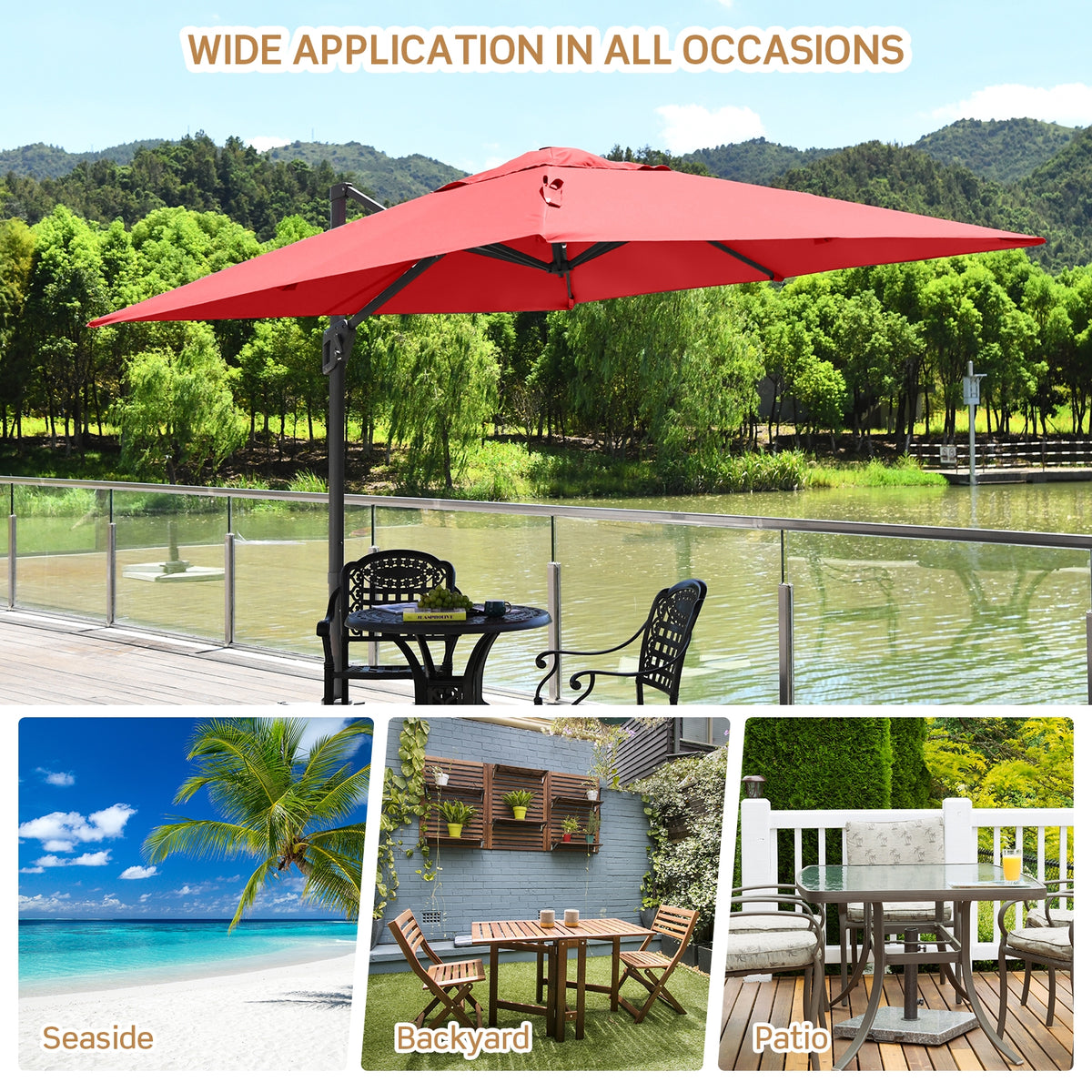 10 x 10 Feet Patio Offset Cantilever Umbrella, Aluminum 360-Degree Rotation Tilt, Orange Outdoor Umbrellas at Gallery Canada