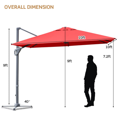 10 x 10 Feet Patio Offset Cantilever Umbrella, Aluminum 360-Degree Rotation Tilt, Orange Outdoor Umbrellas at Gallery Canada