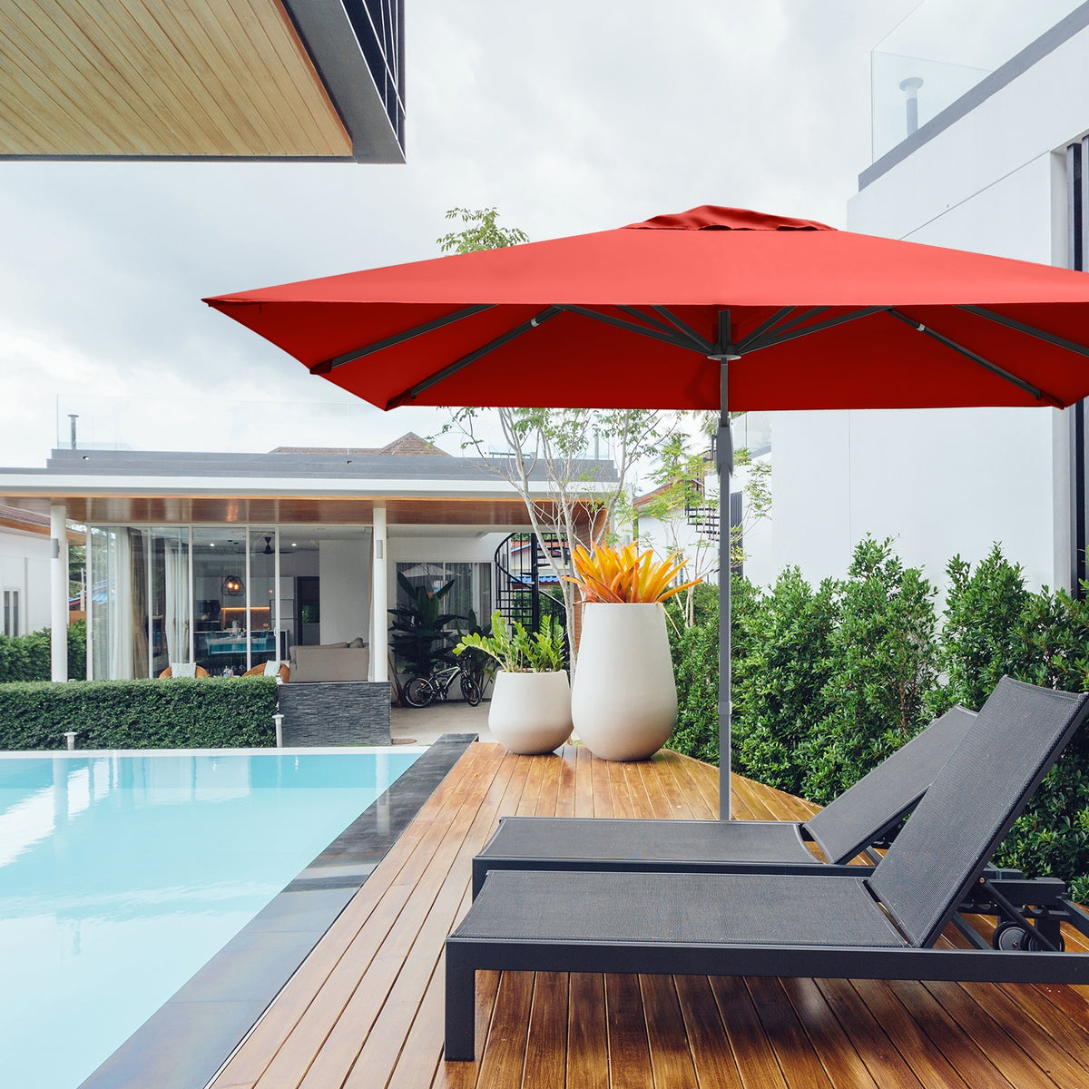 10 x 10 Feet Patio Offset Cantilever Umbrella, Aluminum 360-Degree Rotation Tilt, Orange Outdoor Umbrellas at Gallery Canada