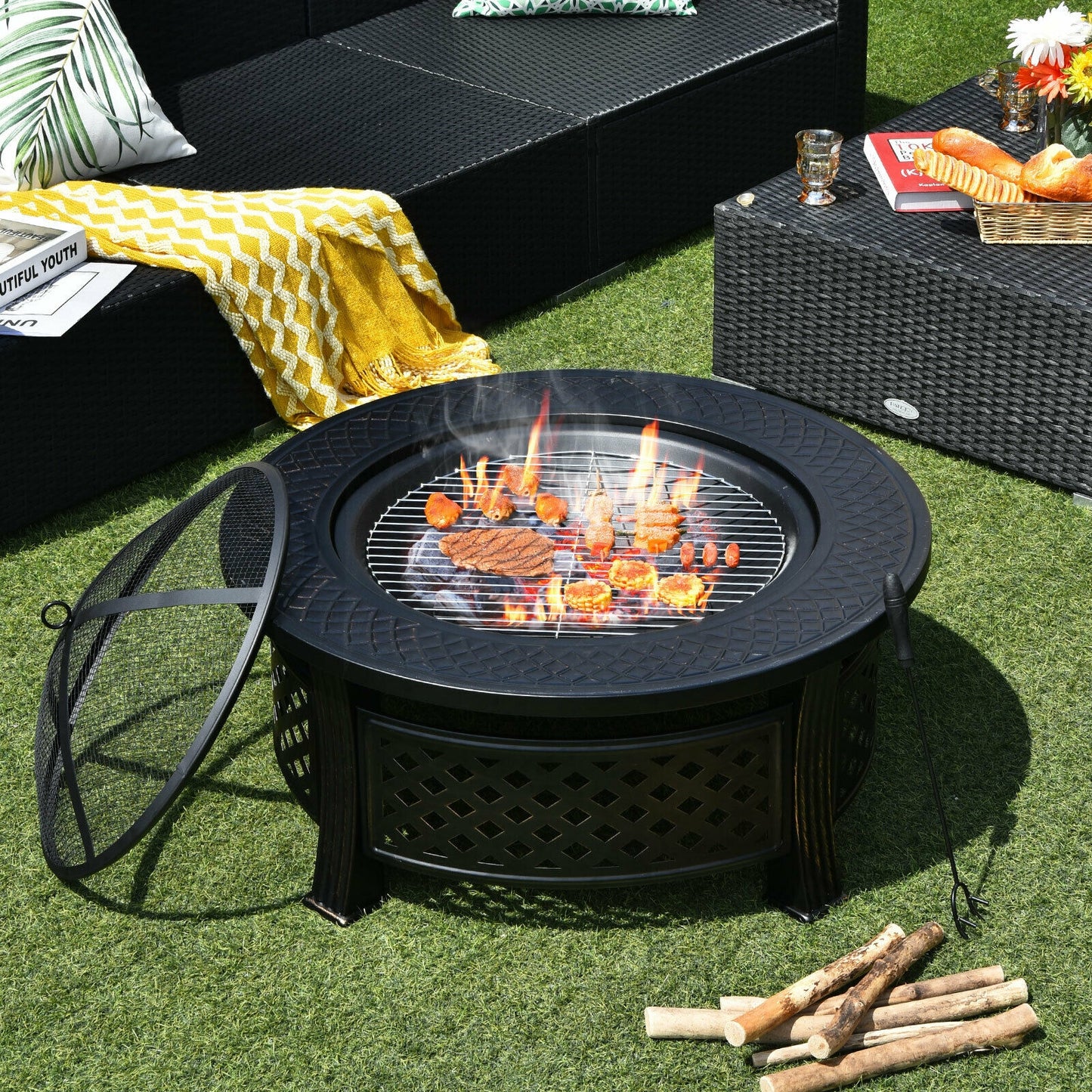 Outdoor Fire Pit With BBQ Grill, High-Temp Resistance Finish, Black Fire Pits at Gallery Canada
