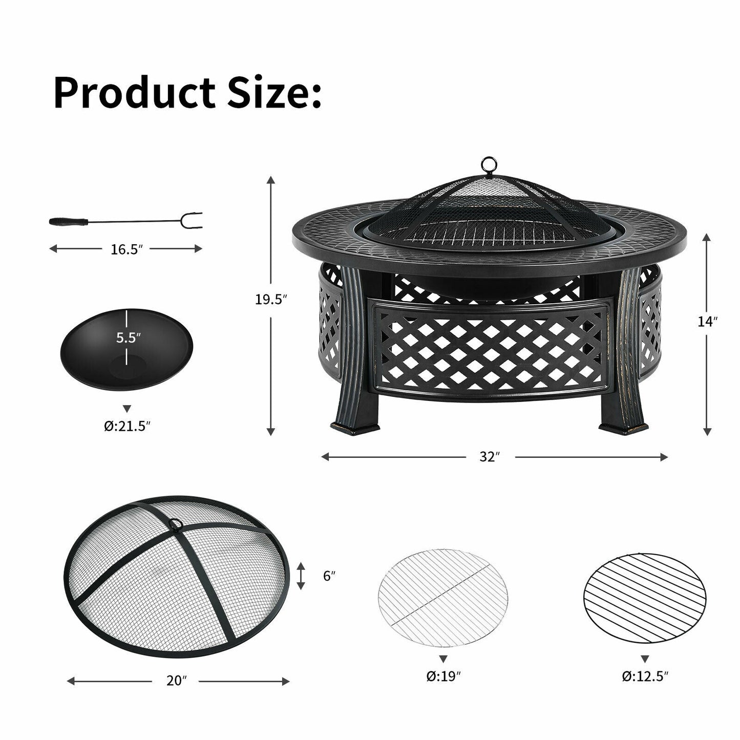 Outdoor Fire Pit With BBQ Grill, High-Temp Resistance Finish, Black Fire Pits at Gallery Canada