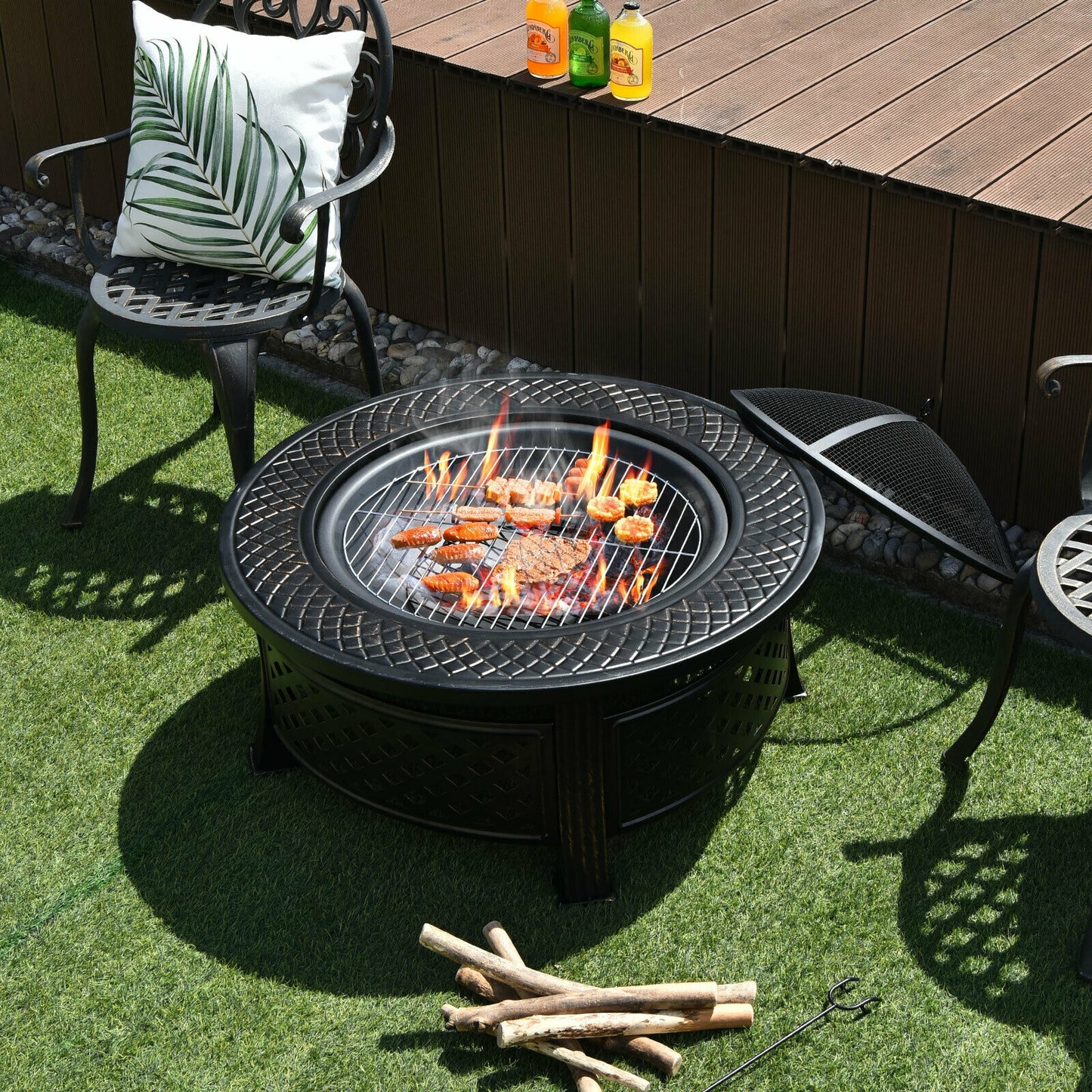 Outdoor Fire Pit With BBQ Grill, High-Temp Resistance Finish, Black Fire Pits at Gallery Canada