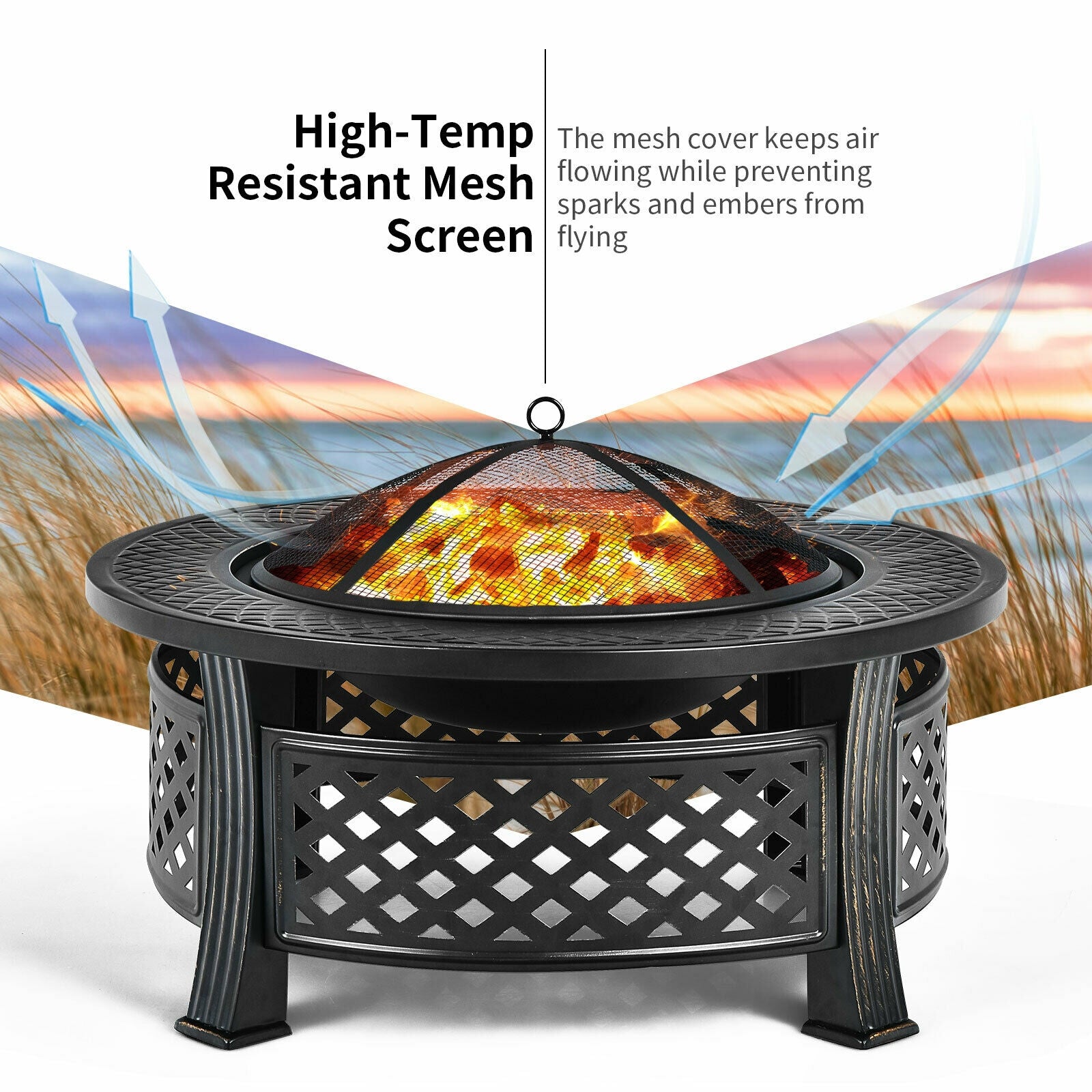 Outdoor Fire Pit With BBQ Grill, High-Temp Resistance Finish, Black Fire Pits at Gallery Canada